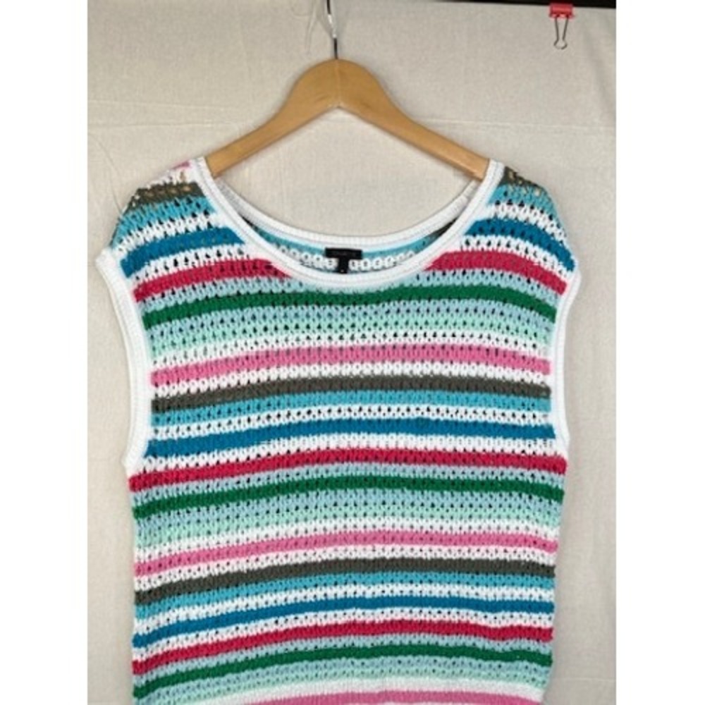 Talbots Sweater Vest Crochet Crewneck Pullover Rainbow Stripe Womens Sz Medium - Picture 3 of 8